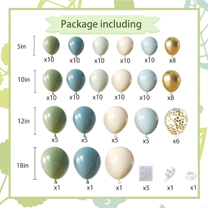 Dusty Avocado Green Balloon Arch Kit, 152Pcs Dusty Blue Retro Blue White Sand Macaron Green Gold Confetti Balloons for Baby Bridal Shower Wedding Engagement Birthday Party Decorations