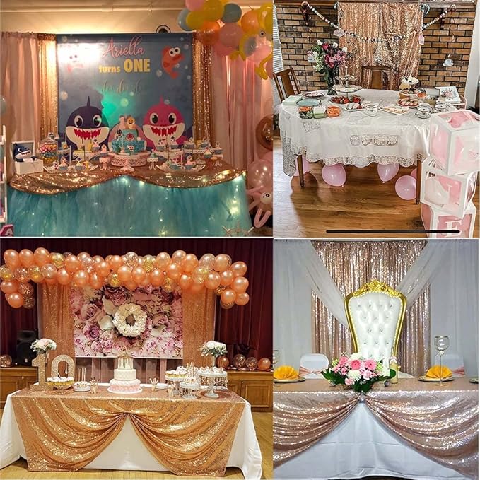 Rose Gold Sequin Backdrop Curtains Glitter Drapes 2FTx8FT 4 Panels for Wedding Birthday Party Decorations Bridal Baby Shower Party Supplies Sparkly Photography Background