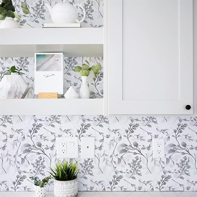 Gray Floral Peel and Stick Wallpaper Contact Paper 17.7 in 590.5 in Waterproof for Bathroom Removable Self Adhesive Wall Paper Kitchen