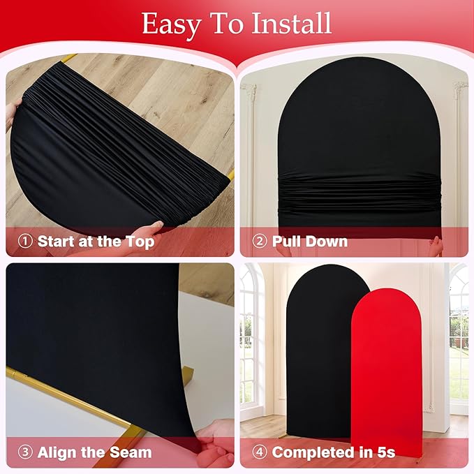 Black Red Arch Backdrop Cover Set of 2-7.2ft 6ft Dual Color Wedding Arch Cover-Wrinkle Free Stretchy Spandex Fitted Chiara Arch Stand Cover for Black Red Theme Birthday Party Photo Photography