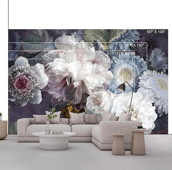 Wall Mural Peel and Stick Vintage Floral Mural- Thick Canvas Waterproof Wallpaper Art for Living Room Bedroom, Large Self-Adhesive Decor (Color-2, 137×98 inch)