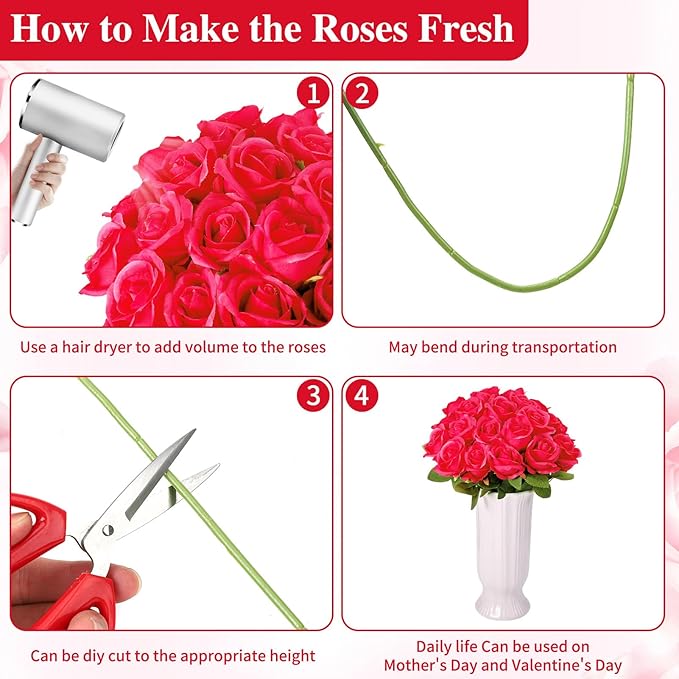80 Pcs Roses Artificial Flowers, Silk Red Artificial Flowers Petals Long Stem Roses for Wedding Bouquet Home Party Decor