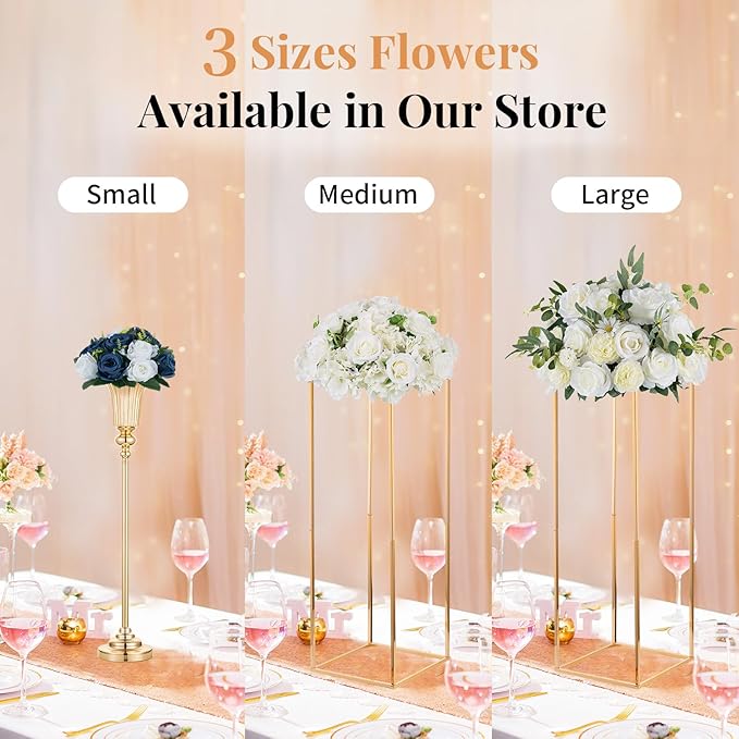 NUPTIO Artificial Flower Centrepieces for Tables - 10 Pcs Navy Blue & White Fake Flowers Roses Balls 9.5in Diameter - Silk Faux Rose Arrangement for Wedding Party Centerpiece Table Decorations