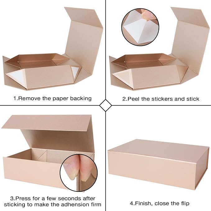 Aimyoo Gold Collapsible Gift Box with Magnetic Closure Lids 10.5x7x3 in, Bridesmaid Groomsmen Proposal Box, Medium Rectangle Box for Present Graduation Storage 3 Pack