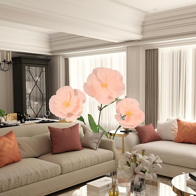 5.8 Ft Giant Artificial Flowers,Large Paper Flower,Huge Poppy Flowers Decoration for Wedding,Hotel,Office,Window Display and Home Farmhouse Decor(Champagne)