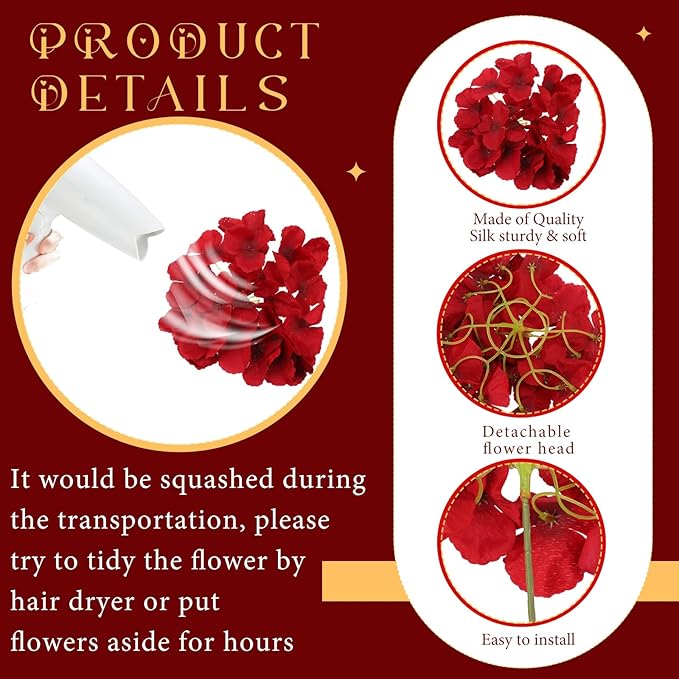 Unittype Silk Hydrangea Artificial Flowers Heads with Stems Faux Hydrangea Flowers for Wedding Centerpieces Bouquets DIY Floral Decorations for Home Indoor(Burgundy,300 Pieces)
