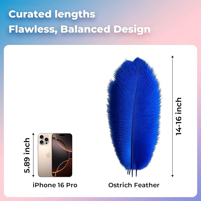 Piokio 10 pcs Natural Blue Ostrich Feathers 14-16 inch(35-40 cm) Bulk for Wedding Party Decoration Gatsby Decorations