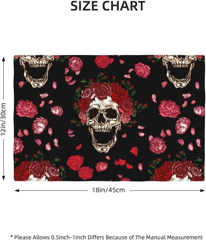 Placemats 4 pcs Skull Flower Double-Layer Imitation Linen Place Mats Non-Slip Heat-Resistant Tablemats for Home Restaurant Hotel 18×12 Inch