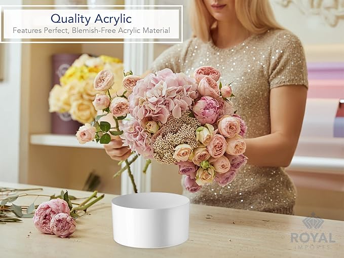 Royal Imports Flower Acrylic Vases Cylinders - Decorative Centerpiece Display for Home or Wedding - Non Breakable Plastic, 8X4 - White