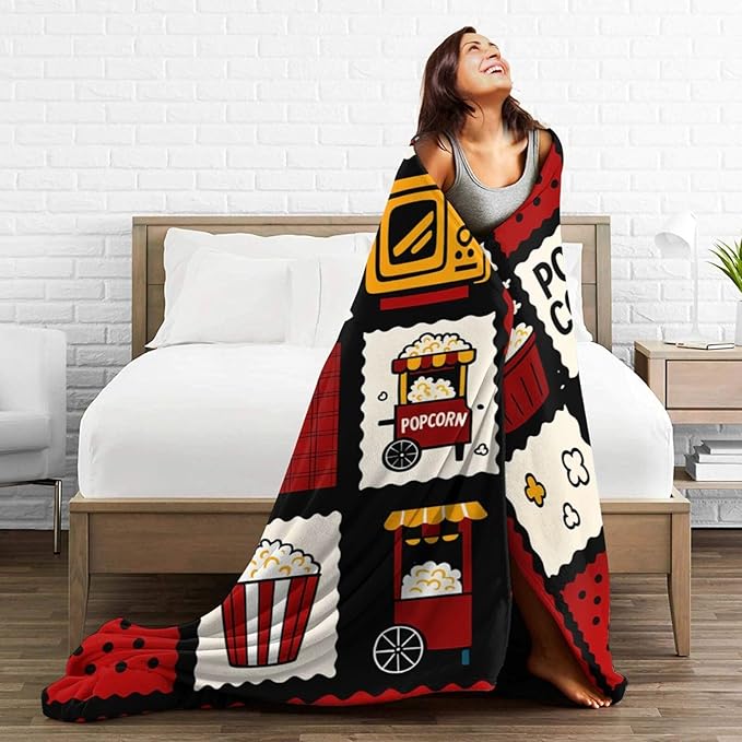 Popcorn Blanket Movie Theater Throw Blanket Cinema Soft Cozy Fleece Fuzzy Stuffed Plush Flannel Gifts for Girls Women Boys Kids Adults 50"X60"
