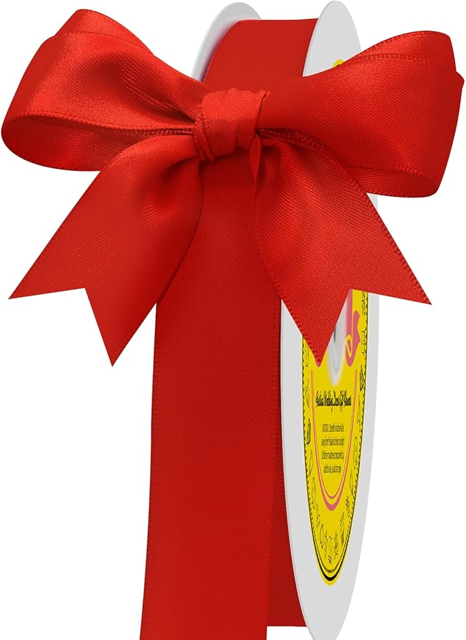 Double Face Red Satin Ribbon 7/8 inch X 100 Yards Polyester Red Ribbon for Gift Wrapping Very Suitable for Weddings Party Hair Bow Invitation Decorations and More