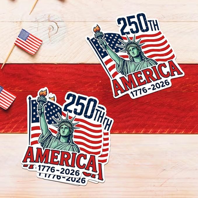 HANDICHI Design 5 Pack 4 Inch America 250th Anniversary Stickers (1776–2026), Patriotic Statue of Liberty & USA Flag Vinyl Decals