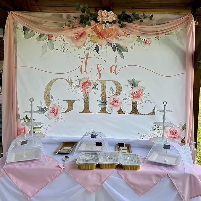 Avezano Blush Pink Floral Baby Shower Backdrop for Girls Photography Background It's a Girl Baby Shower Decorations Sweet Blush Pink Party Photoshoot Backdrops (7x5ft)