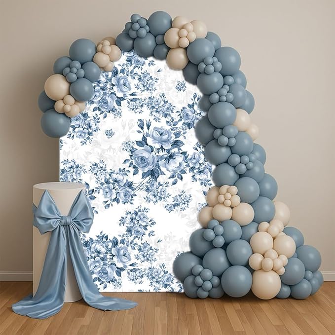 Arch Backdrop Cover Baby in Bloom Baby Shower Arch Stand Spandex Fabric Cover Blue Flowers Floral Pink Bows Girls Birthday Party Baptism Decorations (3X5ft,G-3856)