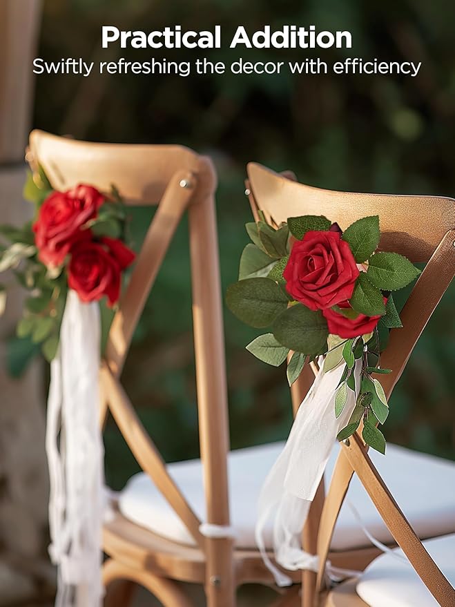 InnoGear Artificial Flowers, 50 Pcs Dark Red Foam Fake Roses Bulk with Stems for Decoration Celebration DIY Wedding Bouquets Centerpieces Bridal Shower Party Christmas Tree