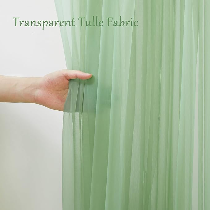 10x10 Green Tulle Backdrop Curtains for Parties, Sheer Backdrop Curtain Wedding Photo Background Drapes for Baby Shower Photography Birthday Party