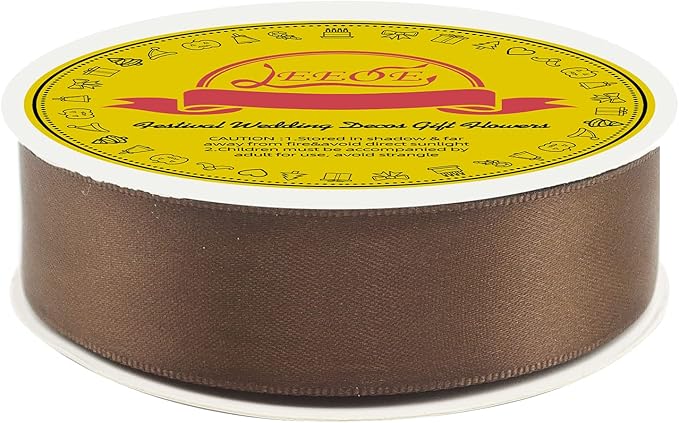 Double Face Brown Satin Ribbon 1 inch X 25 Yards Polyester Brown Ribbon for Gift Wrapping Very Suitable for Weddings Party Invitation Decorations and More