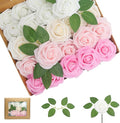 50PCS Artificial Flowers Pink Roses Real Looking Foam Fake Roses with Leaves and for DIY Wedding Bouquets Bridal Shower Centerpieces Party Decorations (Pink Series, 50)