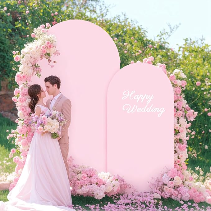Baby Pink Arch Backdrop Covers - 7.2FT, 6FT Spandex Fitted Wedding Arch Stand Covers Round Top Chiara Stretchy Arch Backdrop Cover for Wedding Birthday Party Decoration