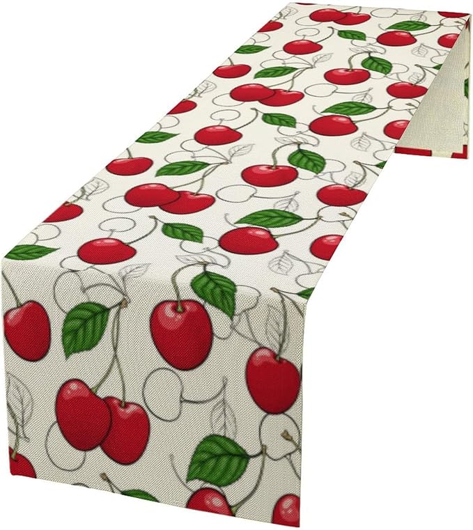 Red Cherry Table Runner,Spring Summer Fruit Tropical Birthday Party Decorations Dining Room Home Kitchen Table Decor 13 x 60In