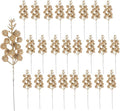 24 Pack Artificial Christmas Glitter Berries Stems Branches,Christmas Faux Holly Berries Branches Ornaments for Christmas Tree Wreath DIY Craft Decorations Holiday Home Decor(Champagne)