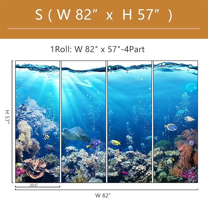 Blue Ocean Wallpaper Peel and Stick Underwater Animal World Self Adhesive Wall Mural for Kids Room Nursery 82"x57"