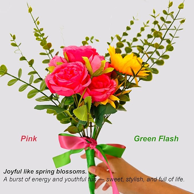 5/8 Ribbon, Pink & Green Flash Two-Tone Double Faced Satin Ribbon for Gift Wrapping, Flower Bouquet, Bow, Hair, Wedding, DIY Crafts, Holiday Party Decorations, 30 Yards Total