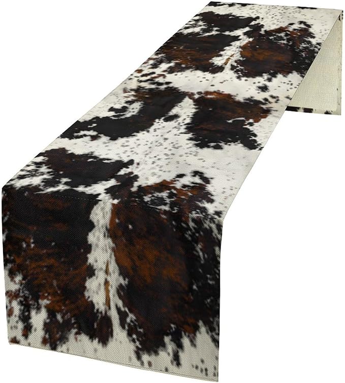 Cow Print Table Runner, Black White Cowhide Print Western Style Table Runner Country Farmhouse Cottage Cow Patten Table Decoration for Home Kitchen Dining, 13x108 Inch