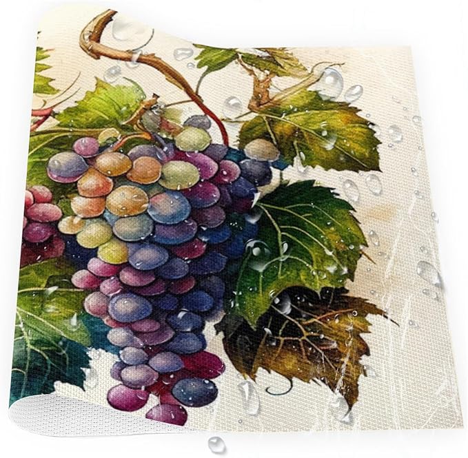 Fruit Grapes Purple Abstract Placemats Set of 4 PVC Vinyl Non Slip Table Mats Waterproof Heat Resistant Place Mats Washable Wipeable Dining Table Mat for Kitchen Party Indoor Outdoor Decorative