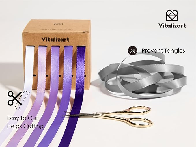 Vitalizart Purple Ribbons for Crafts 3/8" x 50 Yd Lavender Satin Ribbon Double Face Gift Wrapping Silk Like Fabric Flower Bouquet Birthday Party Decorations Bridal Shower Wreath Hair Continuous