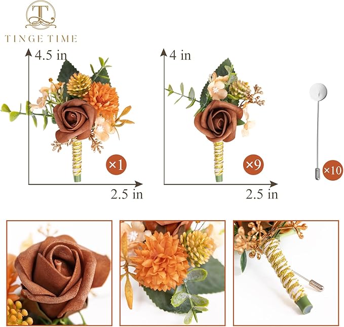 TINGE TIME Boutonniere for Men, Groom and Best Man Boutonniere for Wedding Ceremony Anniversary, Formal Dinner Party and Rustic Fall Wedding Marriage (Terracotta)