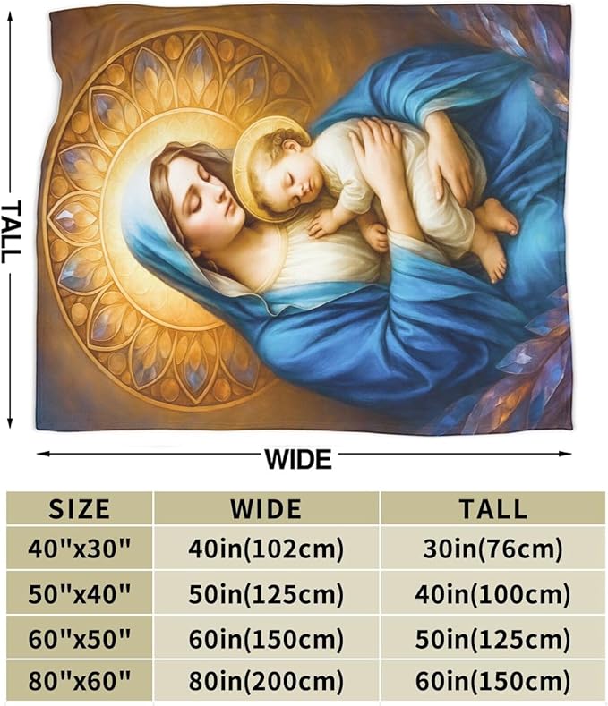 Virgin Mary Blanket Mother of God Throw Blanket Catholic Religious Soft Cozy Fleece Fuzzy Christian Stuffed Plush God Faith Flannel Gifts for Girls Women Boys Kids Adults 40''x50''