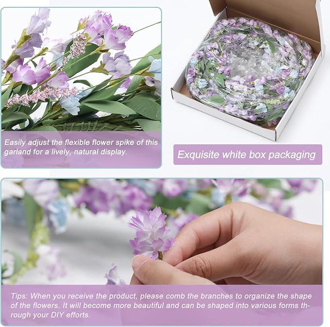 Artgar Flower Garland 6Ft Spring/Summer Garlands Floral Garland for Mantle All Year Round Paper Garlands Decor for Indoor Outdoor Home Wedding Arch Porch Stair Backdrop Year Round Decor (Light Purple)