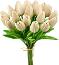 Mandy's Artificial Tulips 20 Stems Light Brown PU Faux Flowers for Thanksgiving and Christmas Decorations Wedding Home Decor 13.5 Inch