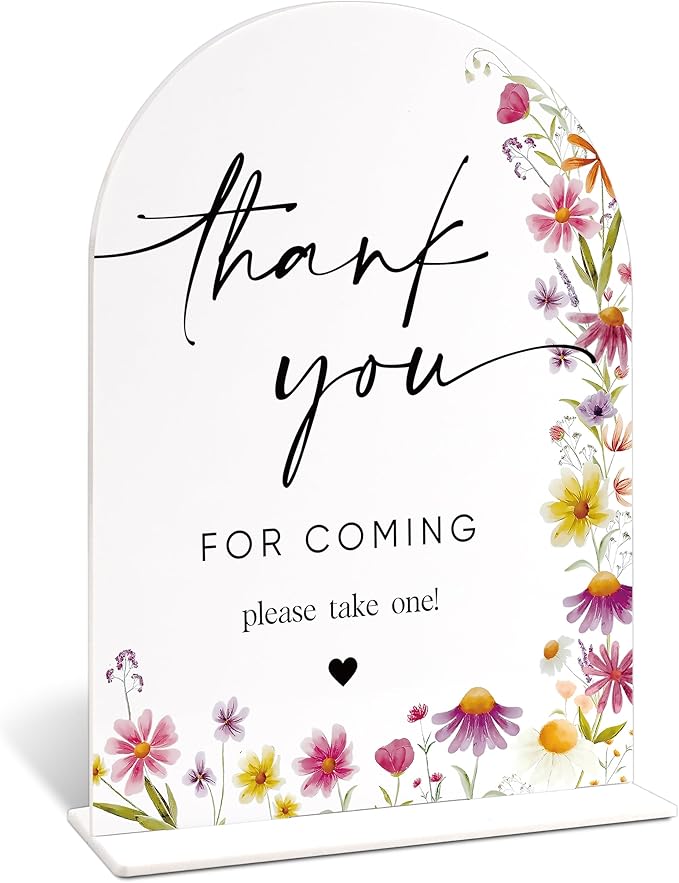 Thank You for Coming Please Take One Sign for Wedding Table Decor, Wild Flower Arch Acrylic Wedding Signs for Reception, Floral Bridal Shower Engagement Party Decorations for Baby In Bloom Baby Shower