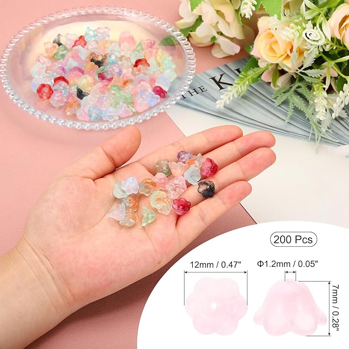 PATIKIL Glass Trumpet Flower Beads, 200 Pcs Gradient Flower Bead Charm for Jewelry Making DIY Craft, Bracelets, Earrings, Necklaces Decorations, Light Pink