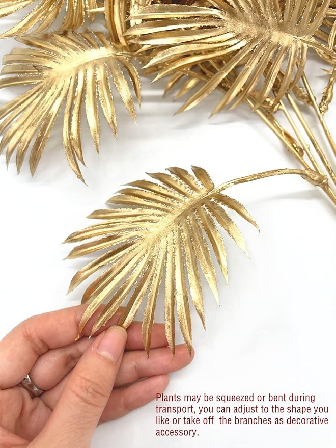 Fake Plants Christmas Decorations Gold Bouquet, PASYOU Artificial Flowers Plastic Shrubs Grass Leaves Indoor Outdoor Home Garden Party Hotel Verandah Wedding Event Faux DIY Table Decor - Golden 2 Pack