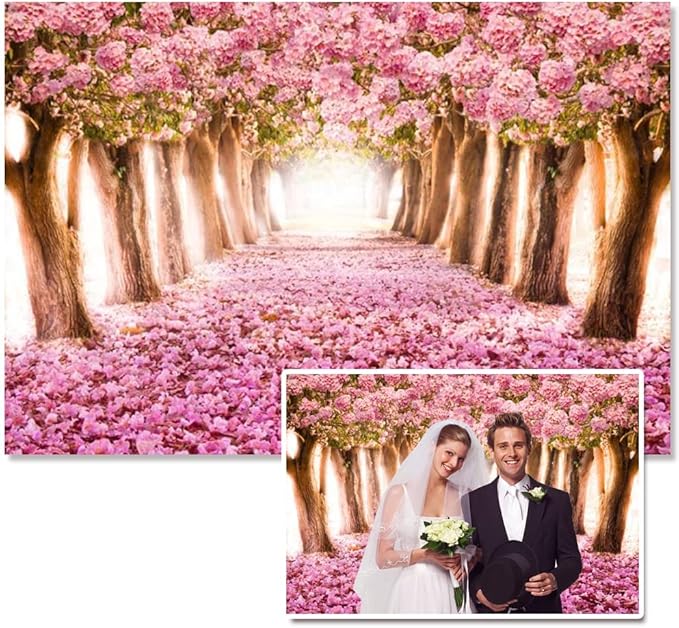 AOFOTO 12x10ft Spring Cherry Blossom Backdrop Sweet Pink Flowers Tree Floral Petal Boulevard Photography Background Baby Shower Photo Studio Props Girl Infant Adult Artistic Portrait Vinyl Wallpaper