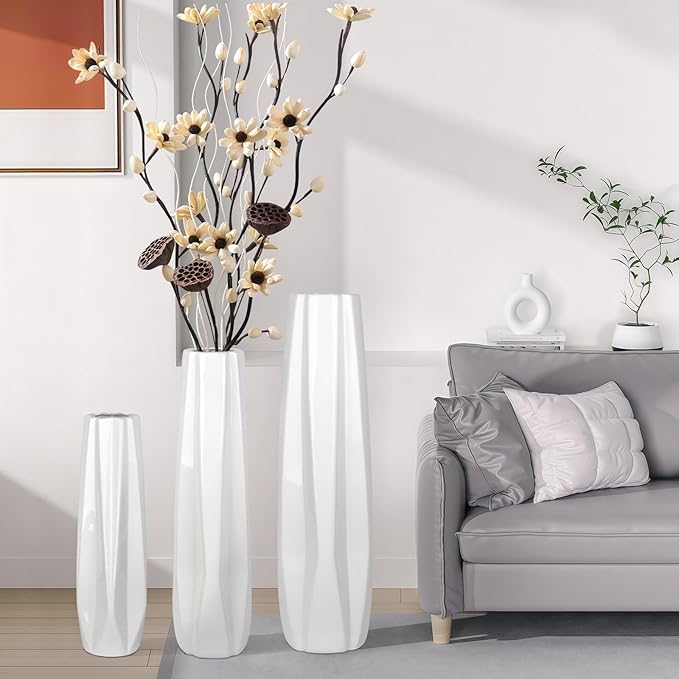 Ceramic Floor Large Vase 17.7 Inches Tall,White Modern Flower Tall Vases for Office, Home,Farmhouse,Living Room Décor,Simple Origami Design Fall Decorative Porcelain Flower Arrangement Vase Ideal Gift