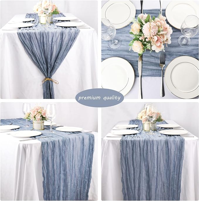 12 Pack Boho Gauze Table Runner 35x72 Inch - Rustic Cheese Cloth Long Table Runner for Wedding, Bridal Shower, Birthday Party Decor (Dusty Blue)