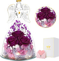 ANWEAO Christmas Angel Rose Gifts for Her, Glass Angel Figurine with Three Roses Gifts,Preserved Forever Real Rose Gifts for Women, Angel Guardian with Rose Flower Gifts, Birthday Gifts for Women