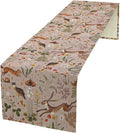 Rustic Forest Table Runner, Farmhouse Pink Woodland Hare Squirrel Owl Flowers Mushroom Print Table Runner for Holiday Kitchen Dinning Table Indoor Outdoor Home Party, 13x108inch