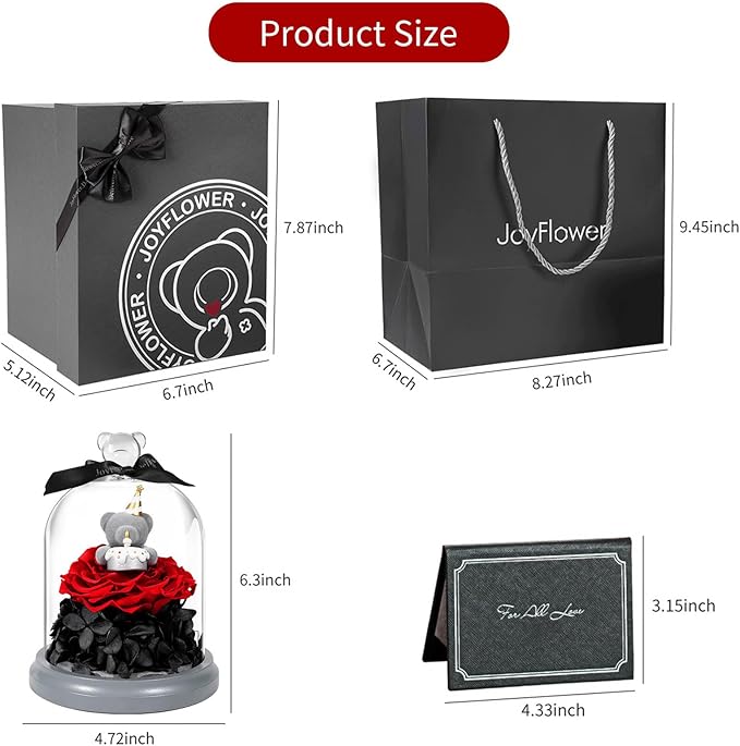 JoyFlower Preserved Flower Birthday Gift for Women, Red Preserved Rose Bear in Glass Birthday Gifts for Girlfriend, Eternal Flower Teddy Bear Gifts for Wife Mom Her Grandma Daughter Sister on Birthday