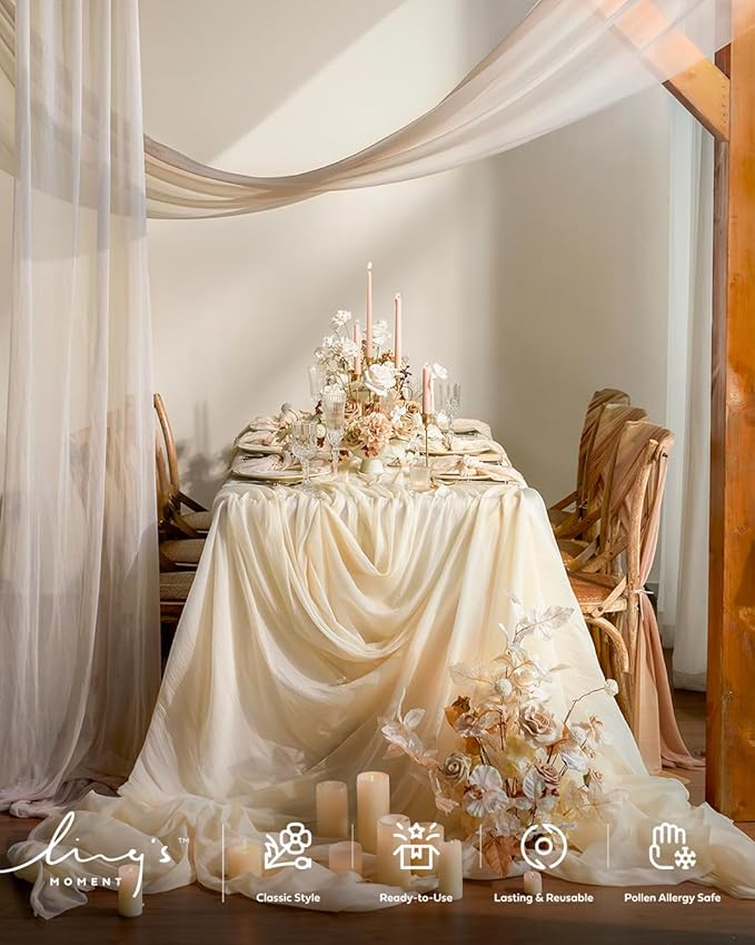 Ling's moment Brown Backdrop Curtains, 10Ft x 23Ft Tawny Beige Long Sheer Wrinkle-Free Background Backdrop Curtain&Table Cloth for Birthday Party Wedding Baby Shower Photo Booth Decor