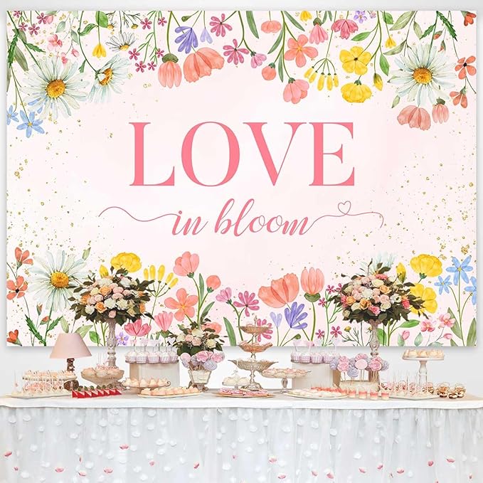 Sensfun Love in Bloom Bridal Shower Decorations Wildflower Wedding Shower Backdrop Pink Love in Bloom Engagement Party Background Spring Floral Wedding Bachelorette Party Decorations Supplies 6x4ft