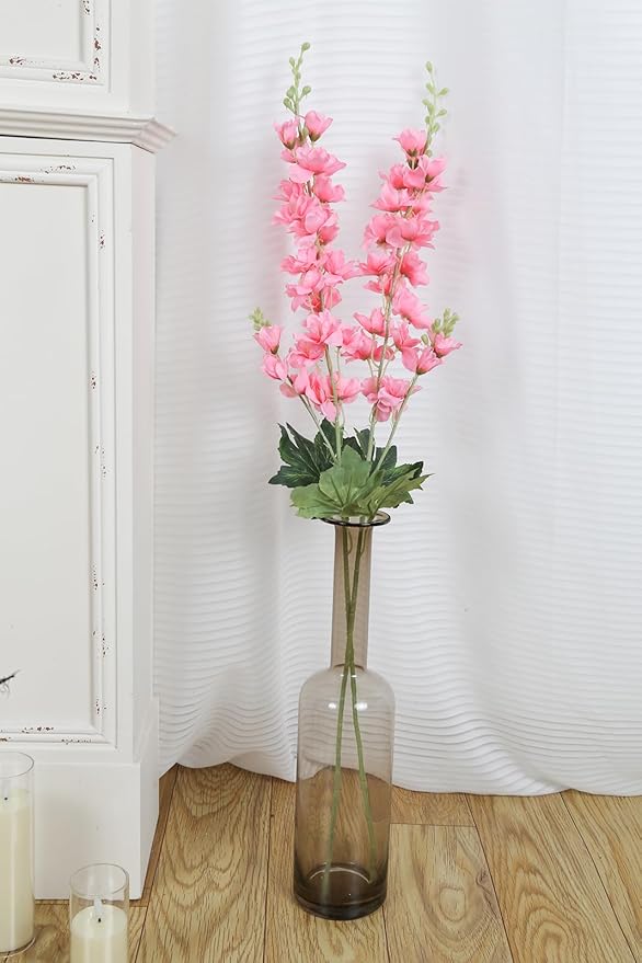 Pink Delphinium Artificial Flowers,8PCS Artificial Snapdragon Flowers 33.5'' Tall Fake Flowers Faux Delphinium Bulk for Tall Vase Home Wedding Garden Table Decor(Pink)
