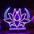 Moon Lotus Flower Neon Sign Dimmable Blue Moon Neon Light Sign for Wall Decor USB Power Purple Lotus Led Light Up Sign for Bedroom Yoga Room Game Room Man Cave
