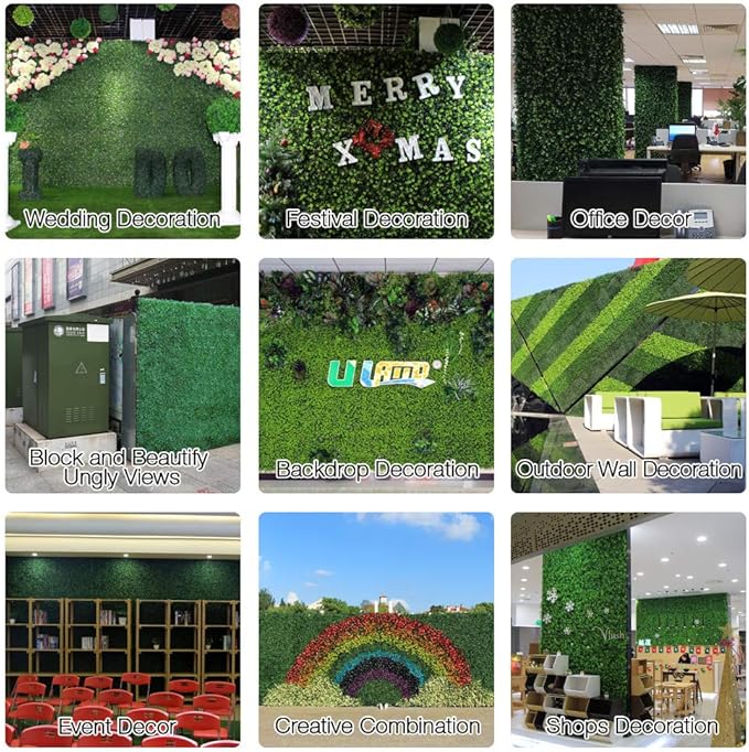 ULAND Artificial Hedges Panels, Topiary Fence Screening, Faux Greenery Grass Backdrop, Outdoor Privacy Wall Garden Fence Decoration, Pack of 6pcs 20"x20"