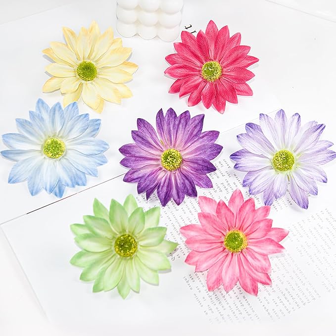 Silk Daisy Flower Heads, Yellow Daisy Artificial Flower Head Bulk, 12 Pcs 3.5 Inch Fake Flowers Heads Gerbera Flowers Head for Craft, Easter Wedding, DIY Wreath, Party Decorations