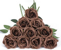 DuHouse 10pcs Fake Roses Artificial Silk Flowers Long Stems Bouquet for Arrangement Wedding Centerpiece Party Home Kitchen Decor(Mocha Brown)